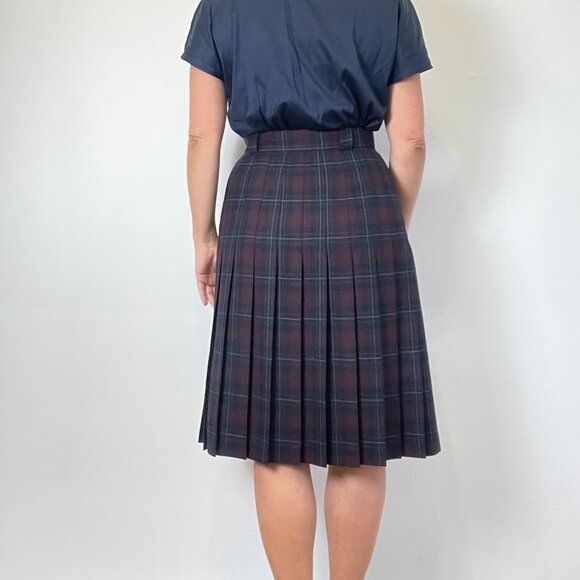 Vintage 90s A-Line Tartan Plaid Pleated Skirt - Size M - Picture 7 of 13